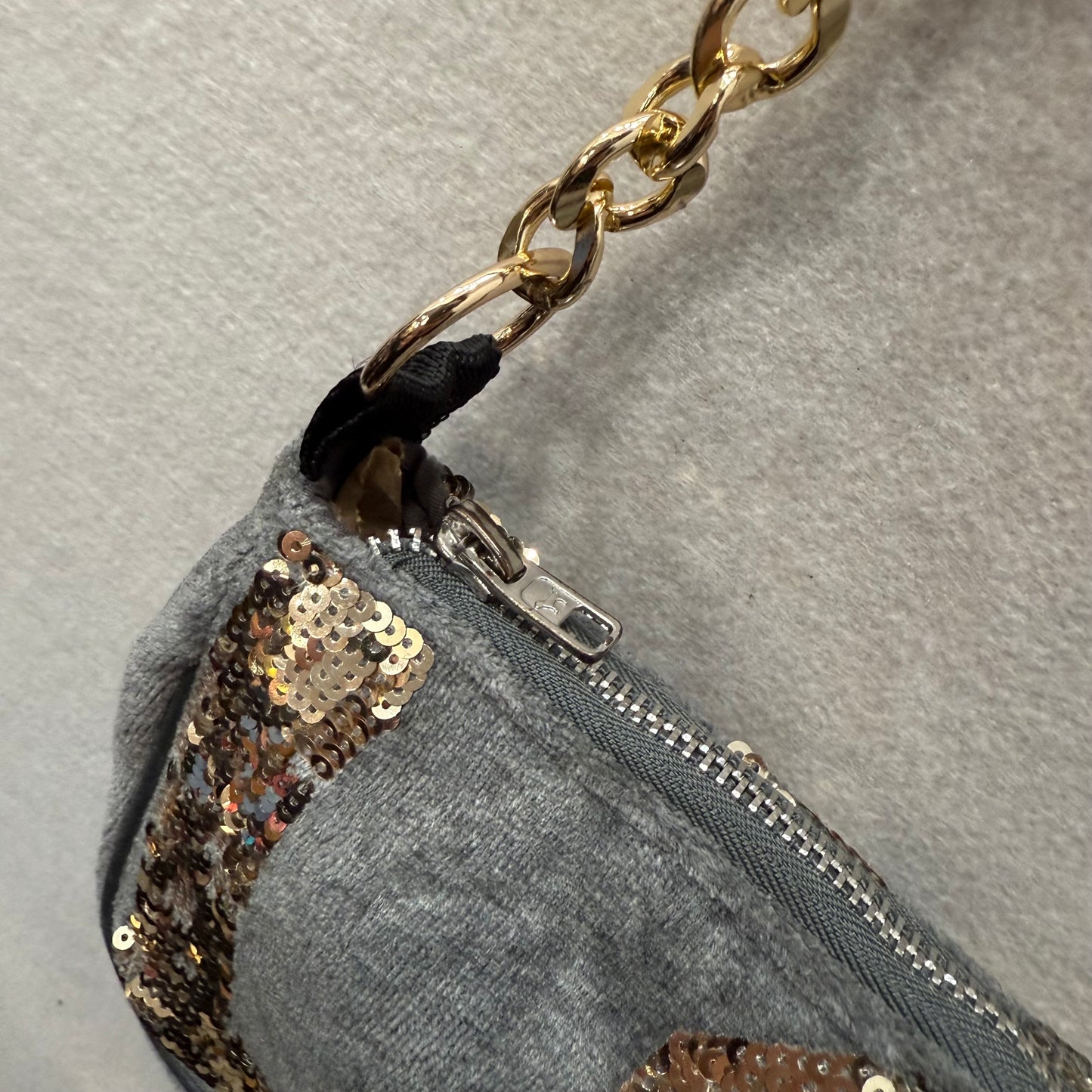 Victoria's Secret PINK Gray Velour Sequin Gold Chain Strap Shoulder Bag Size L