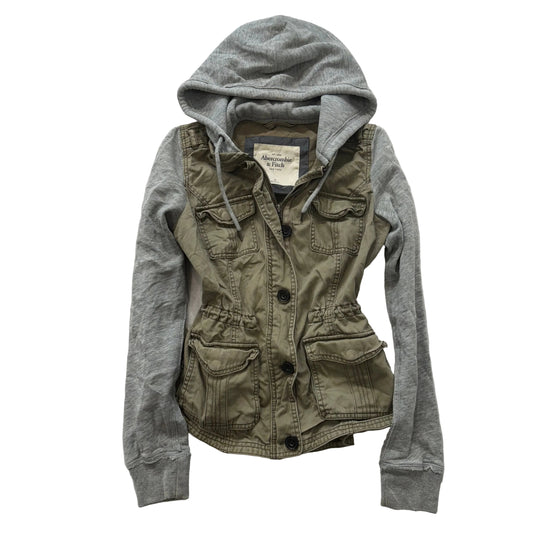 Abercrombie & Fitch Olive Utility Jacket Gray Hooded Sleeves Size M