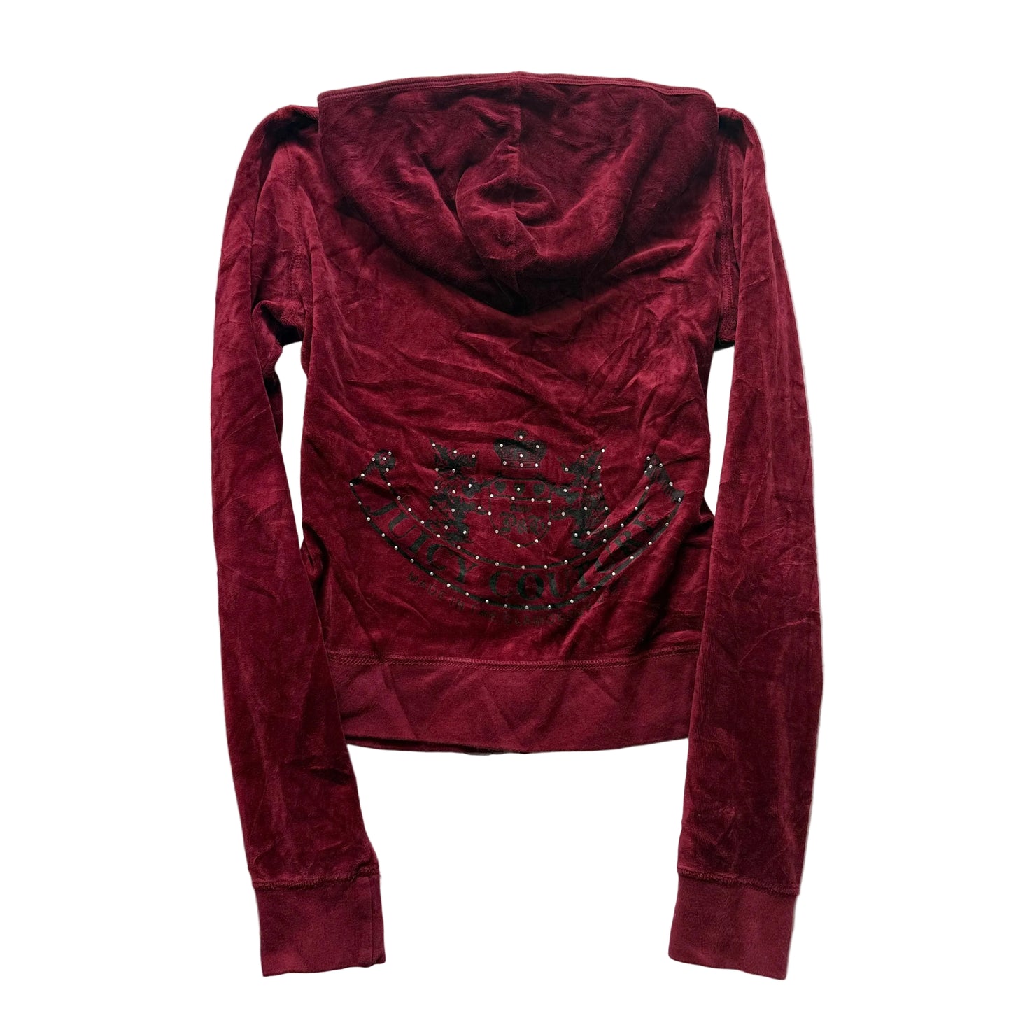 Vintage Juicy Couture Scottie Dogs Women's Maroon Velour Zip-Up Hoodie Size S