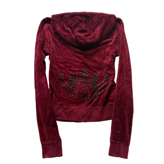 Vintage Juicy Couture Scottie Dogs Women's Maroon Velour Zip-Up Hoodie Size S