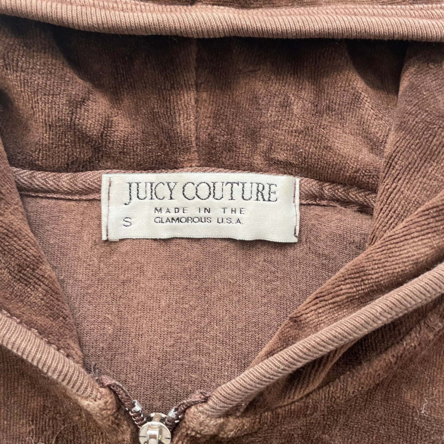 Vintage 90s Juicy Couture Women's Dark Brown Velour Zip-Up Hoodie Loungewear - S