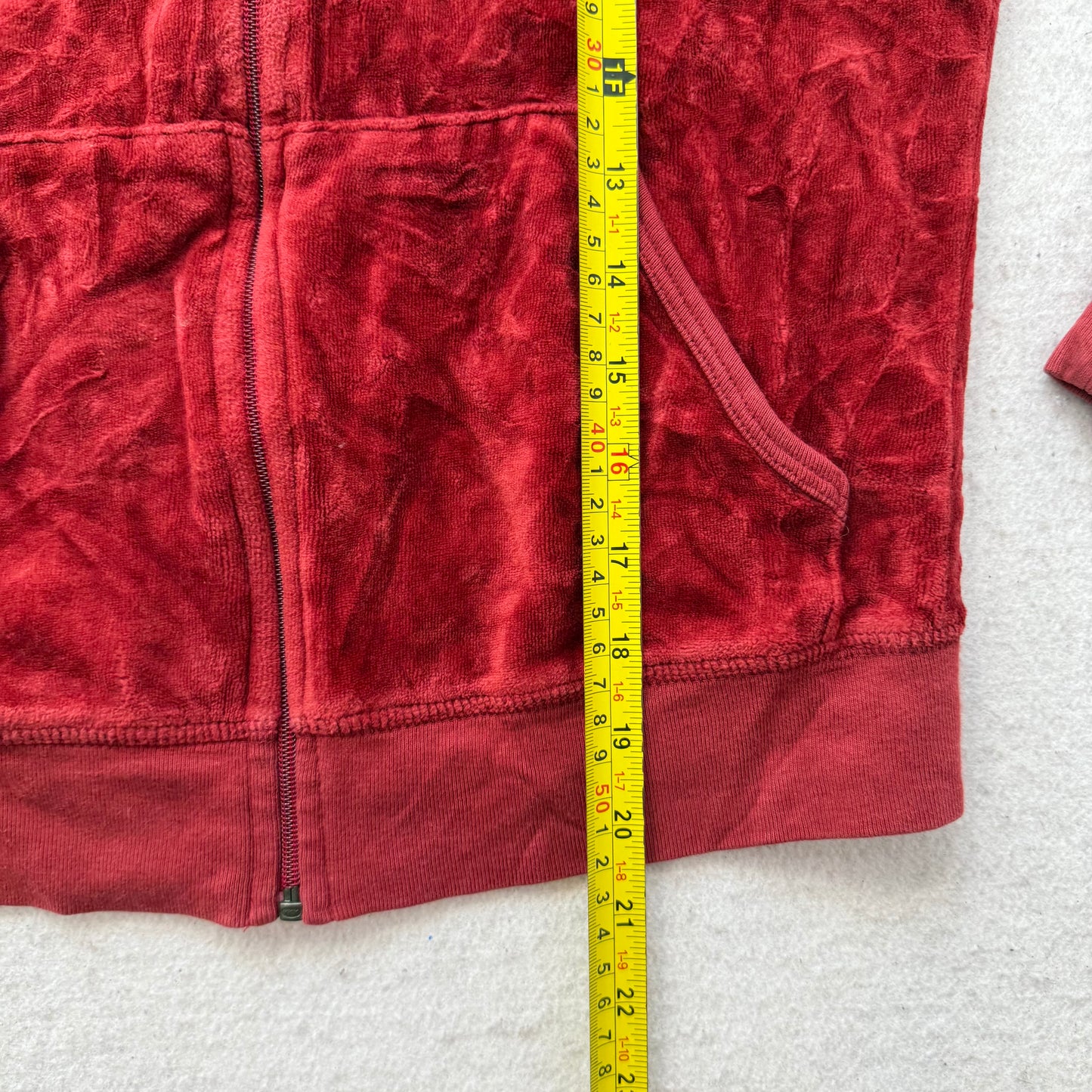 2003 Vintage Juicy Couture Women's Wine Red Velour Zip-Up Hoodie Pockets Size M
