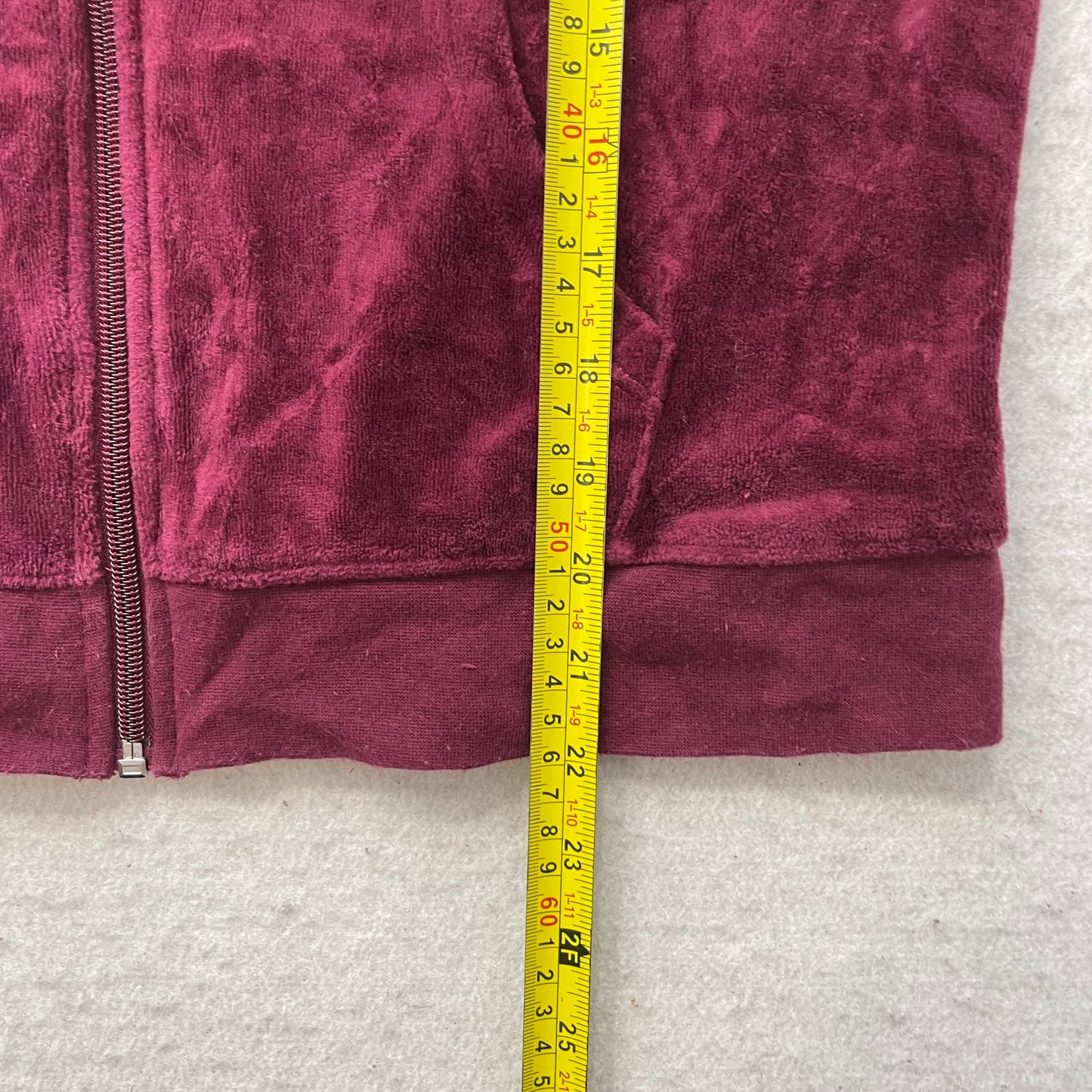 Juicy Couture Womens Maroon Velour Zip-Up Hoodie Butterfly Graphic Pocket Size M