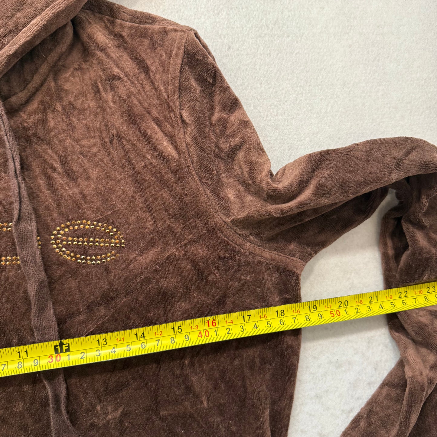 Bebe Women's Chocolate Brown Velour Zip Up Hoodie Sequins Logo Loungewear Size M
