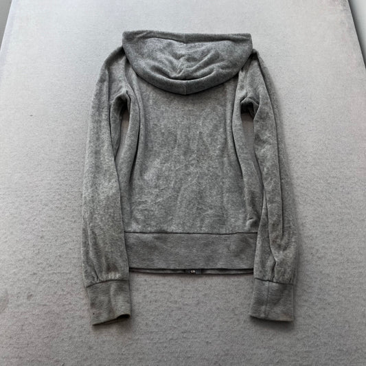 Juicy Couture Women's Heather Gray Velour Zip-Up Hoodie Y2K Long Sleeve Size S