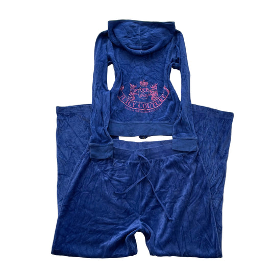 Vintage Juicy Couture Scottie Dogs Women's Blue Velour Tracksuit Set Logo Size L