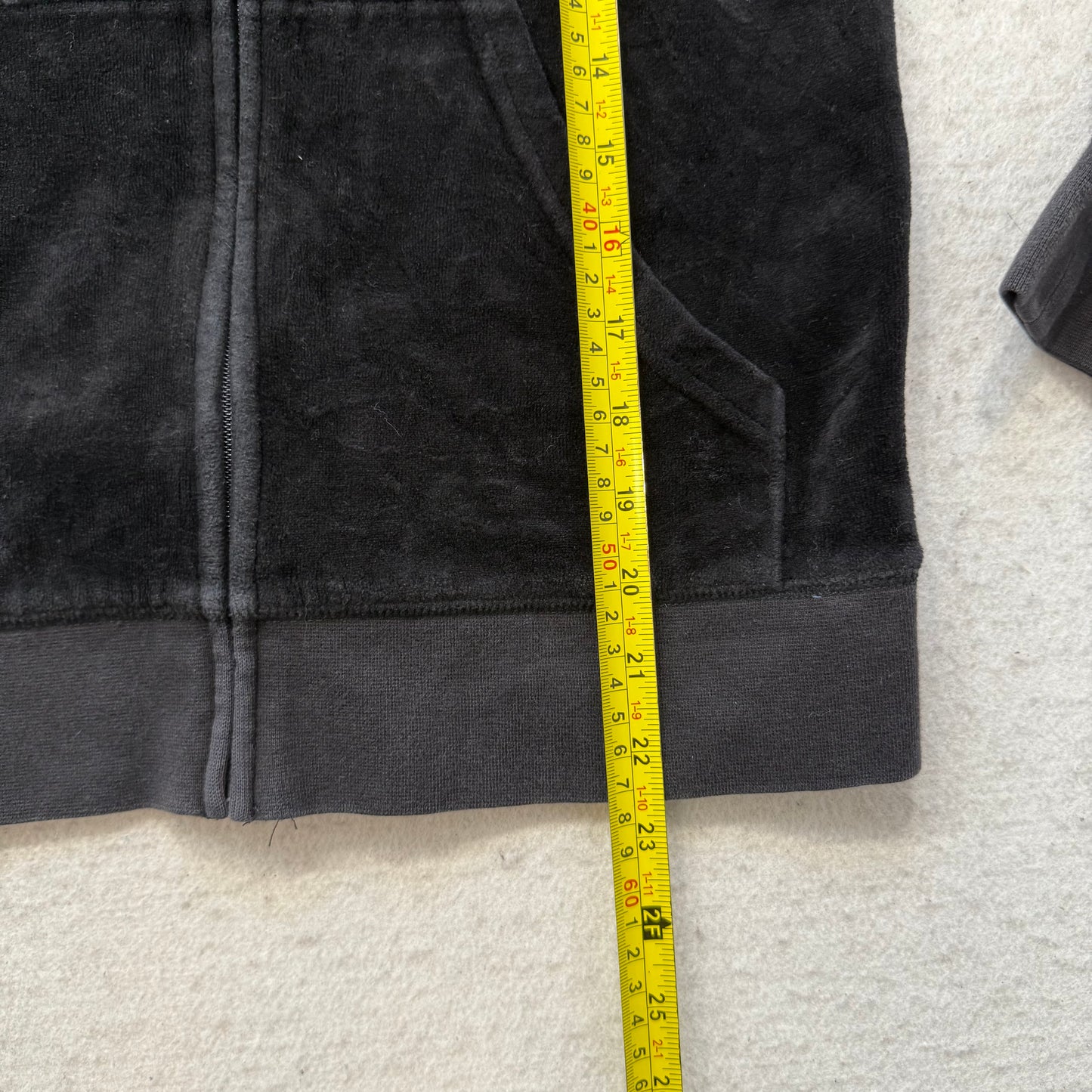 Juicy Couture Women's Jet Black Velour Zip Up Hoodie Kangaroo Pocket Logo Size M