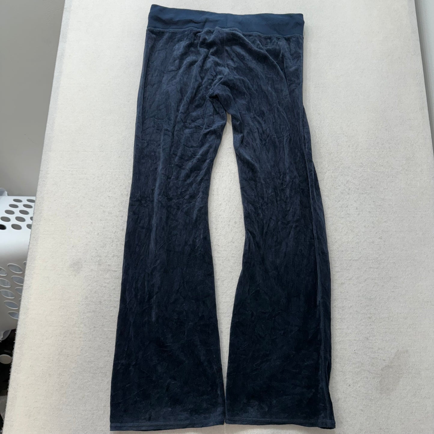 Vintage Juicy Couture Women's Navy Velour Flared Track Pant Drawstring Size S