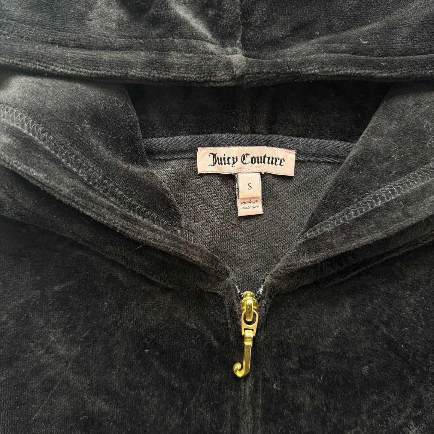 Vtg Juicy Couture Choose Juicy Black Velour Tracksuit Set Hoodie & Pant Size S