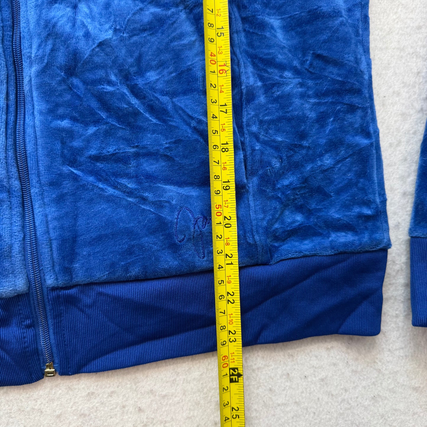 Juicy Couture Women's Royal Blue Velour Full Zip Hoodie Logo Preppy Y2K Size L