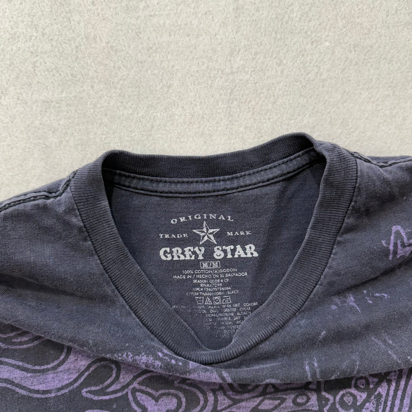 Grey Star Mens Charcoal 100% Cotton T-Shirt Skull Guitar Graphic Crewneck Size M