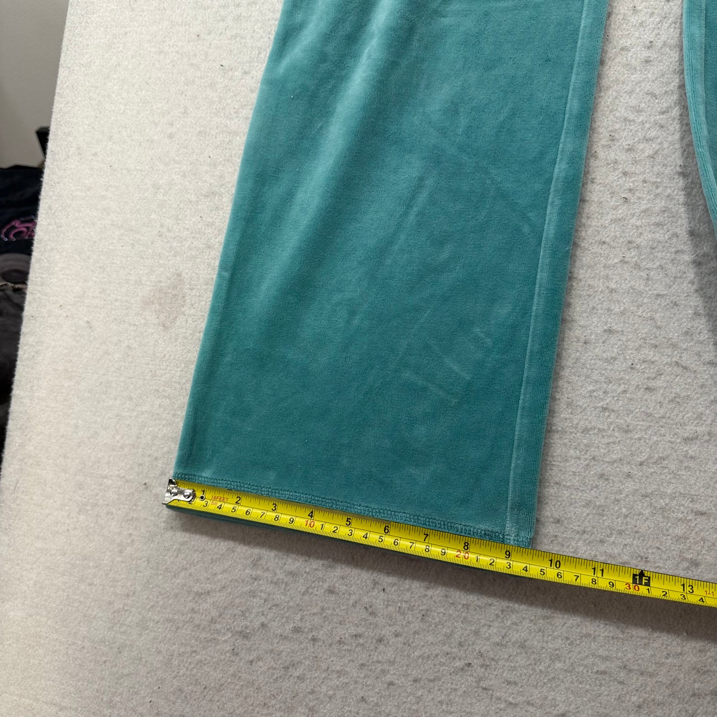Vintage Juicy Couture Women's Teal Velour Flared Track Pants Drawstring Size S