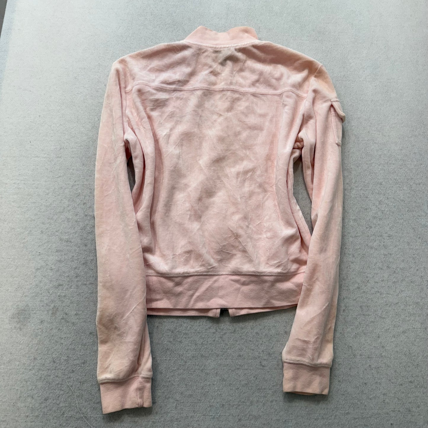 Bebe Women's Pastel Pink Velour Full Zip Track Jacket Rhinestones Logo Size M