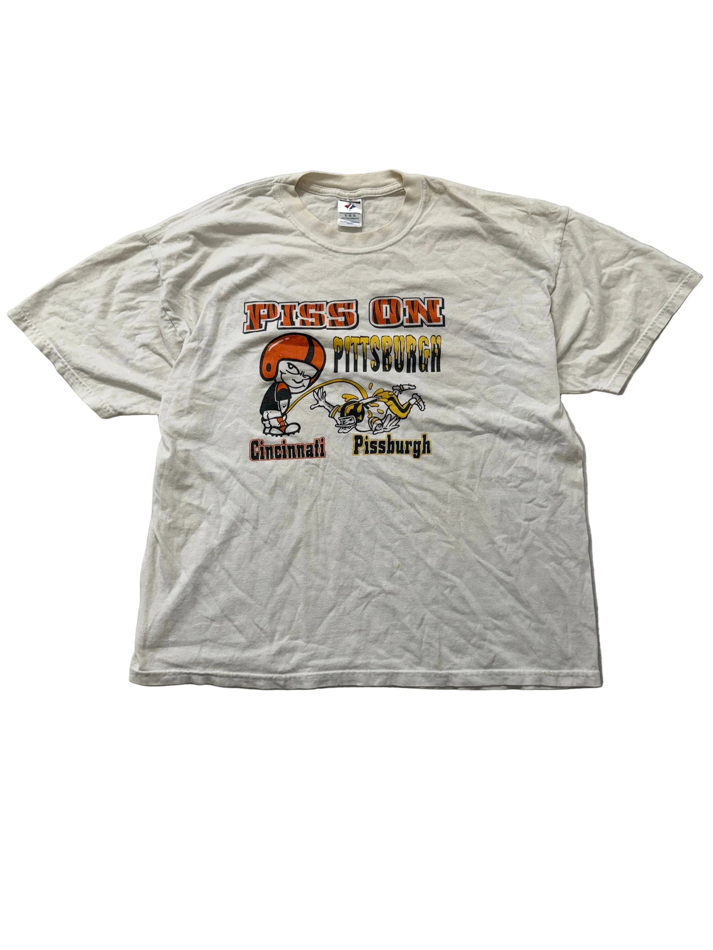 Jerzees Cream 100% Cotton T-Shirt Short Sleeves Crew Neck Rivalry Print Size XL