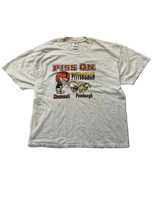 Jerzees Cream 100% Cotton T-Shirt Short Sleeves Crew Neck Rivalry Print Size XL