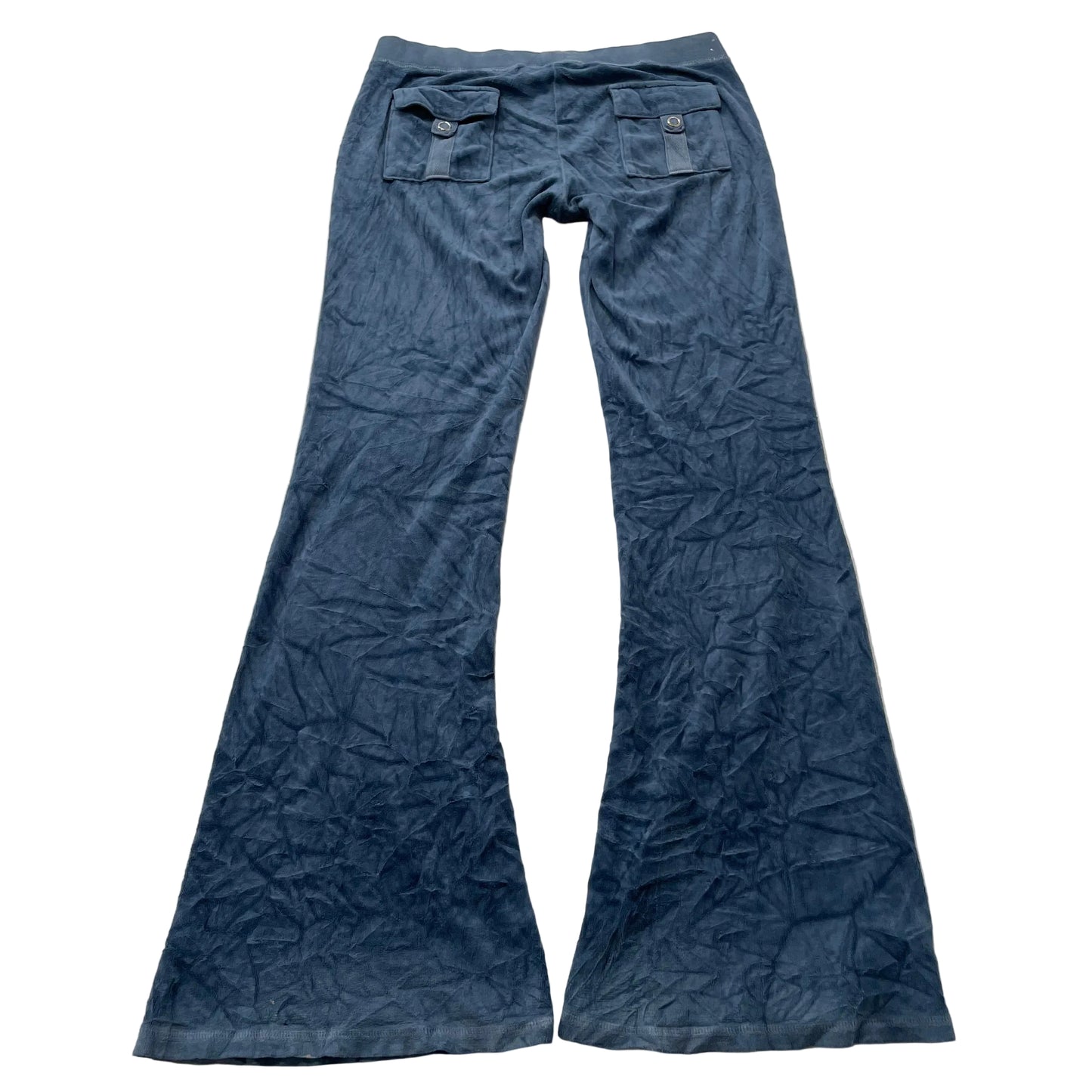 Vintage Juicy Couture Womens Slate Blue Velour Flared Track Pant Dog Logo Size S
