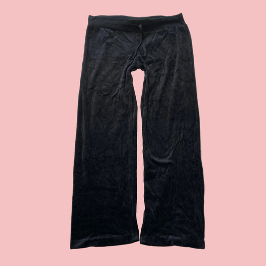 Vintage Juicy Couture Women's Black Velour Wide Leg Track Pant Loungewear Size L