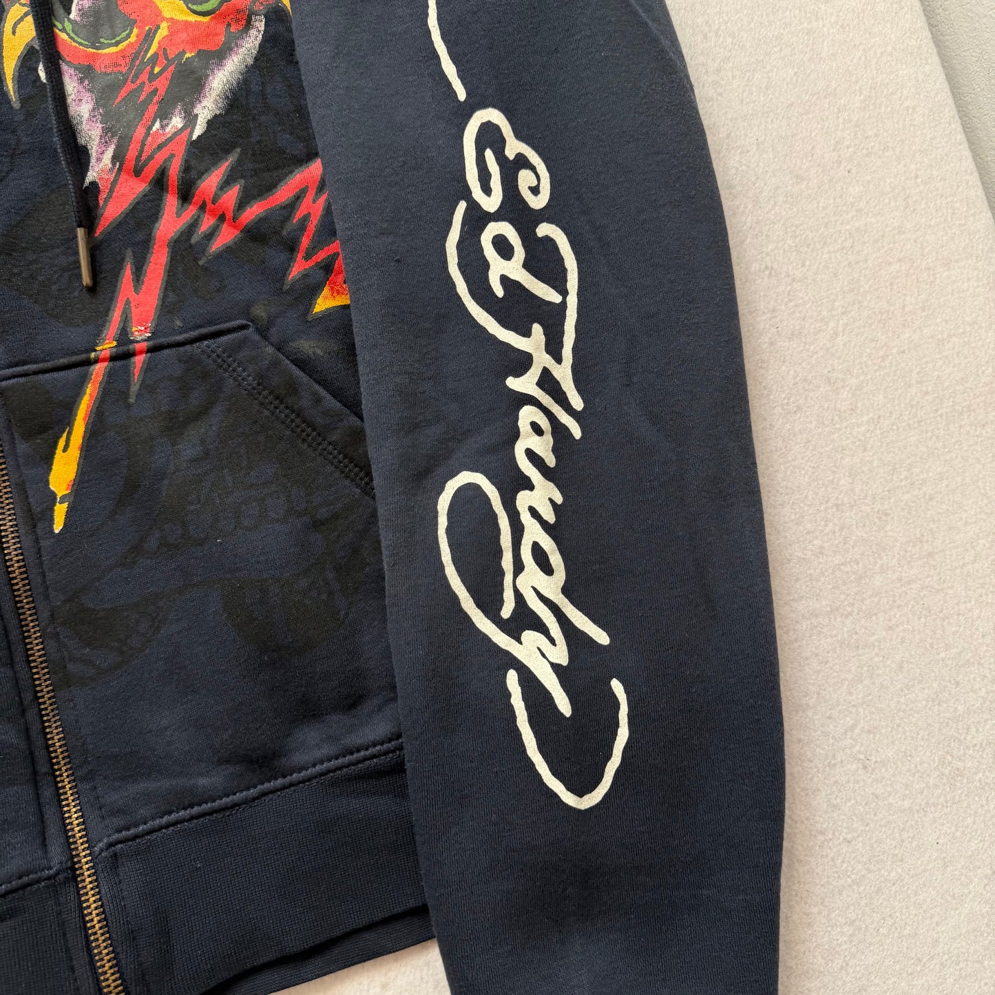 ED HARDY “Tiger Flame” SUNFADED NAVY BOXY ZIP UP HOODIE