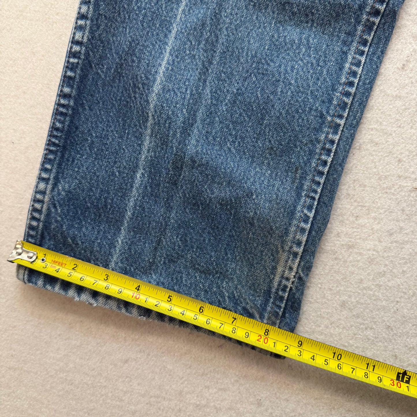 Wrangler 47MWZ Men's Blue Denim Jeans Medium Wash Distressed Regular Fit Size 36