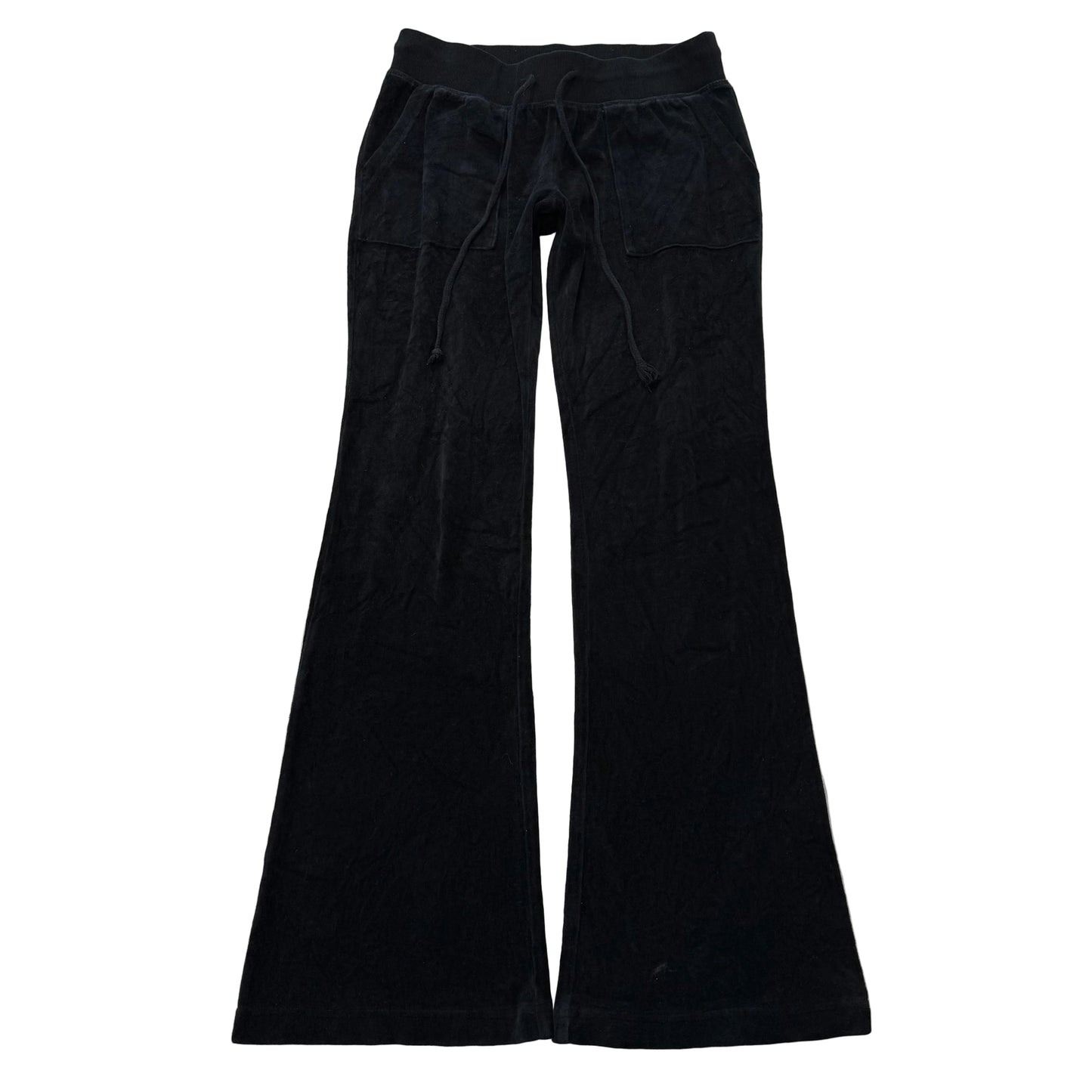 Juicy Couture Women's Black Velour Flared Track Pant Drawstring Pockets Size M