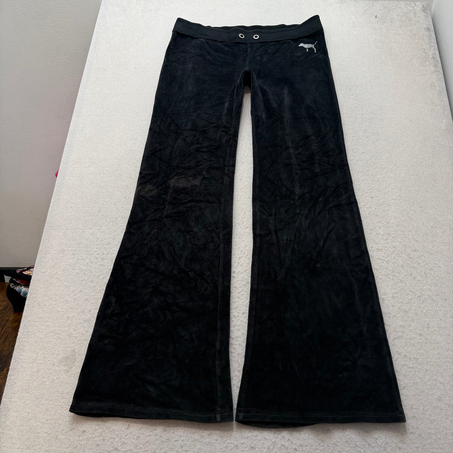 Victoria's Secret PINK Women's Black Velour Flared Track Pant Sequin Logo Size S