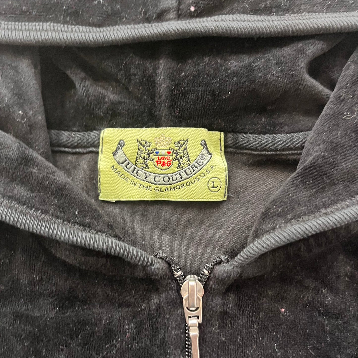 2003 Vintage Juicy Couture Women's Black Velour Zip-Up Hoodie Loungewear Size L