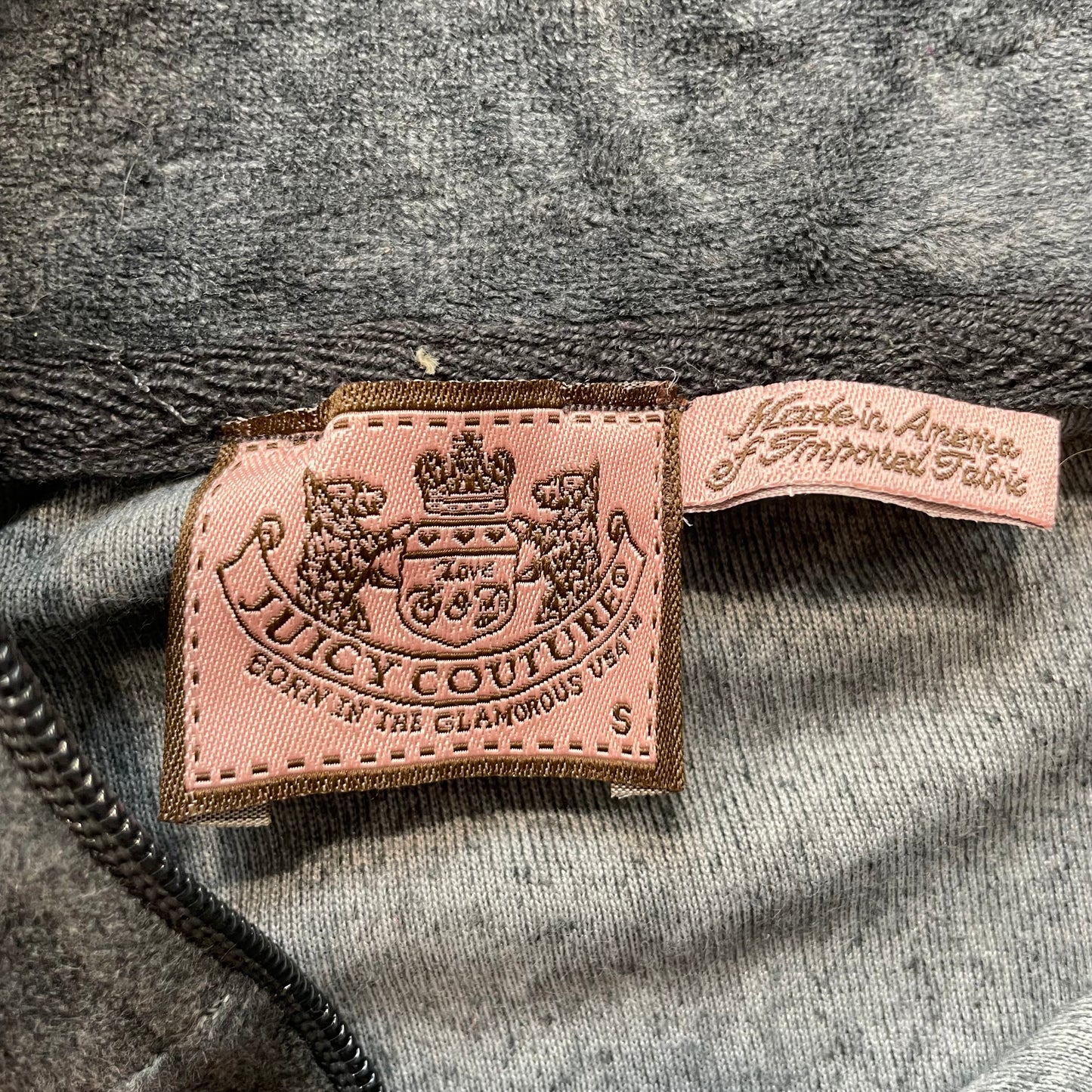 Vintage Juicy Couture Womens Charcoal Gray Velour Track Jacket Loungewear Size S