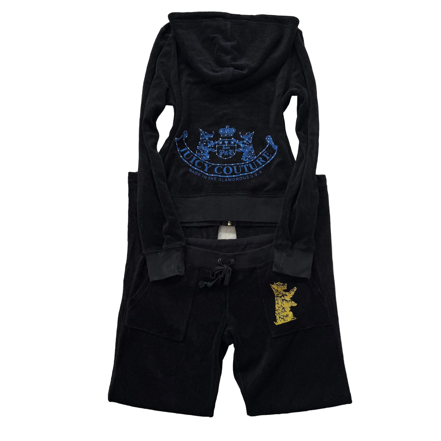 Vintage Juicy Couture Scottie Dog Women Black Terry Cloth Tracksuit Set Size M/S