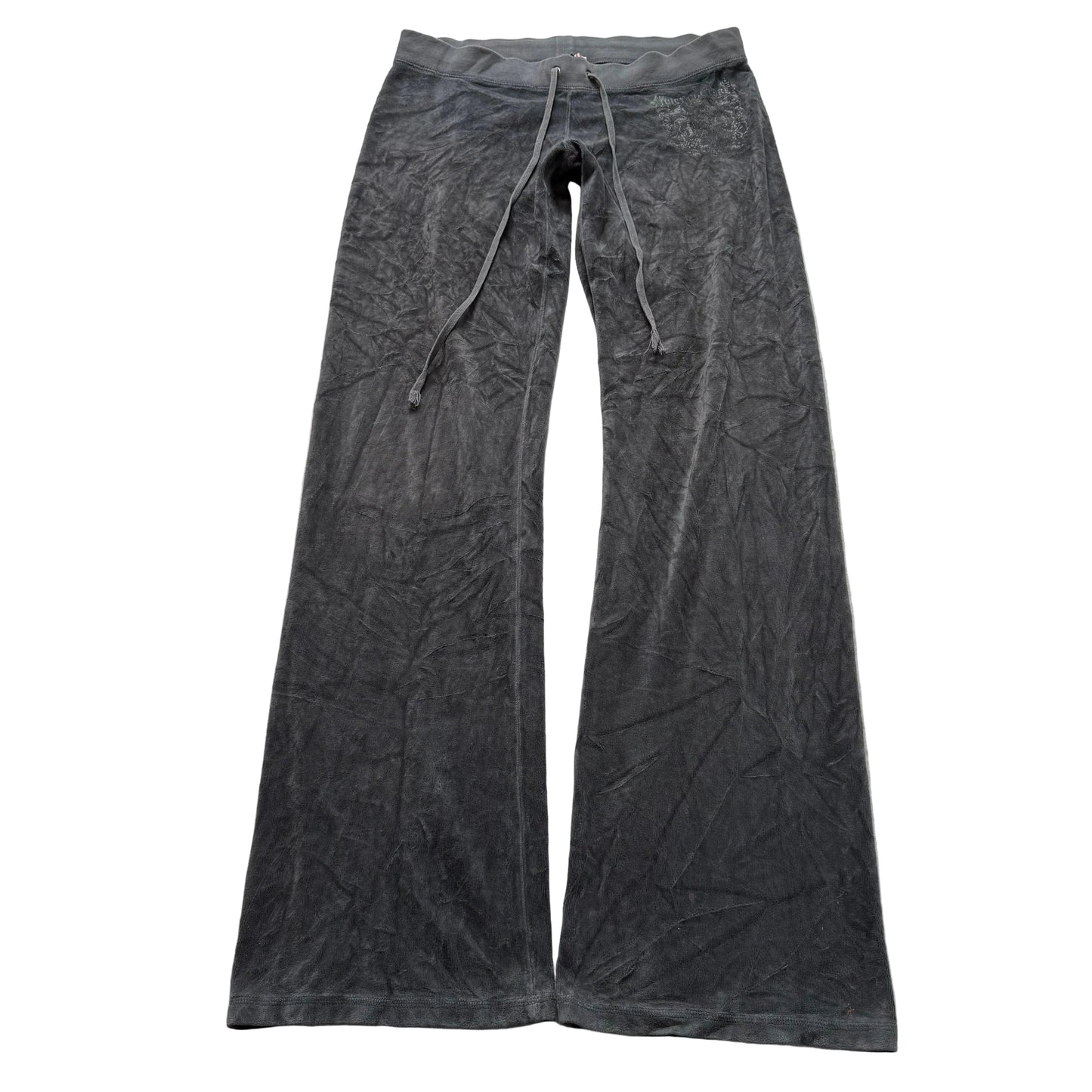 Vintage Juicy Couture Womens Deep Gray Velour Flare Track Pant Drawstring Size S