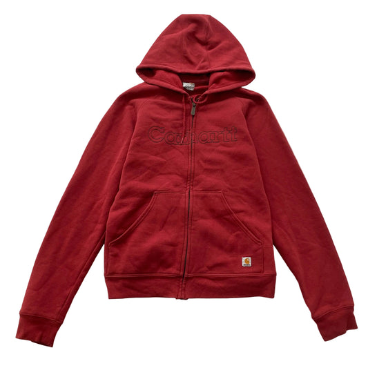 Carhartt Women's Red Fleece Full Zip Midweight Hoodie Spellout Graphic Size S