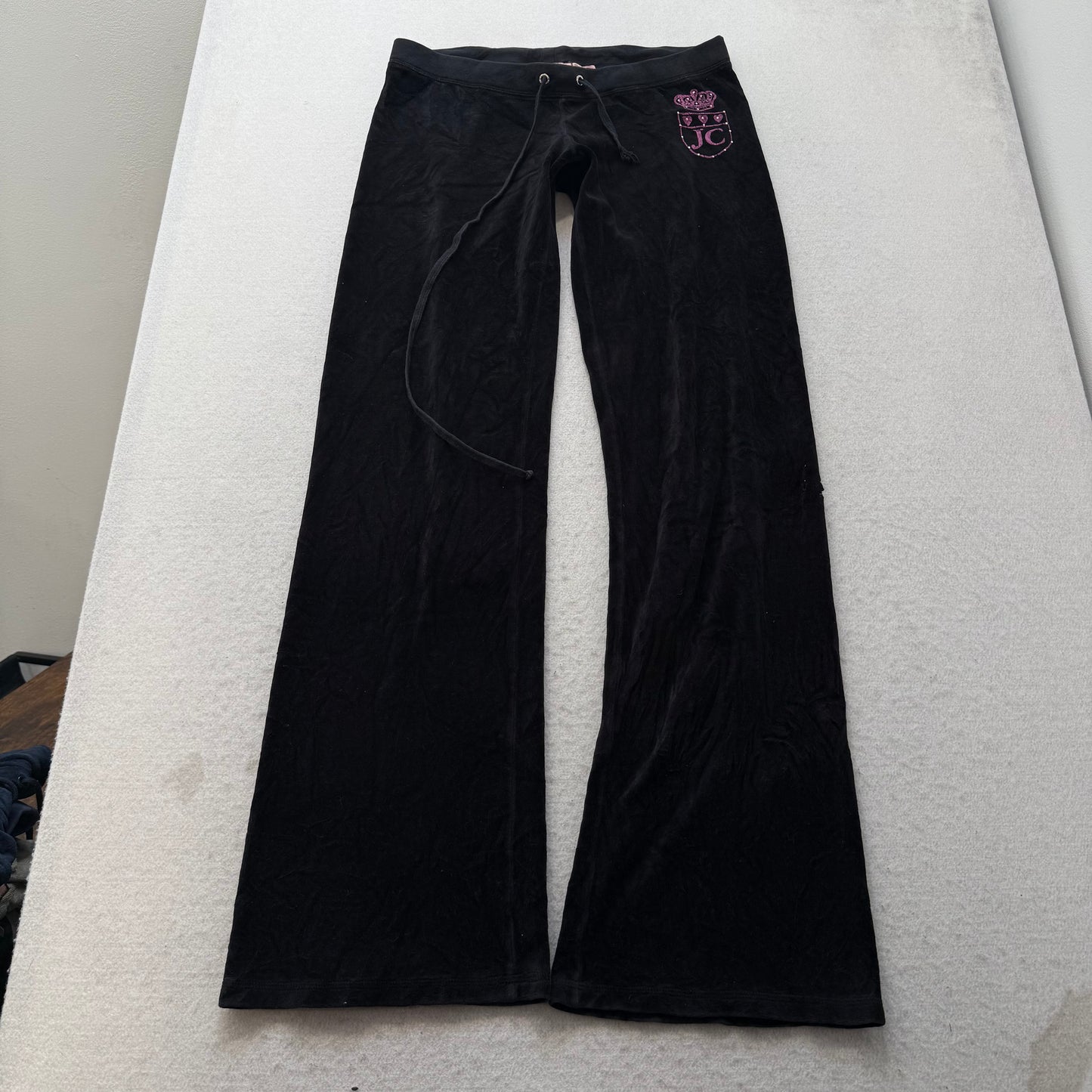 Vtg Juicy Couture Black Velour Tracksuit Set Embroidered Hoodie & Pant Size S