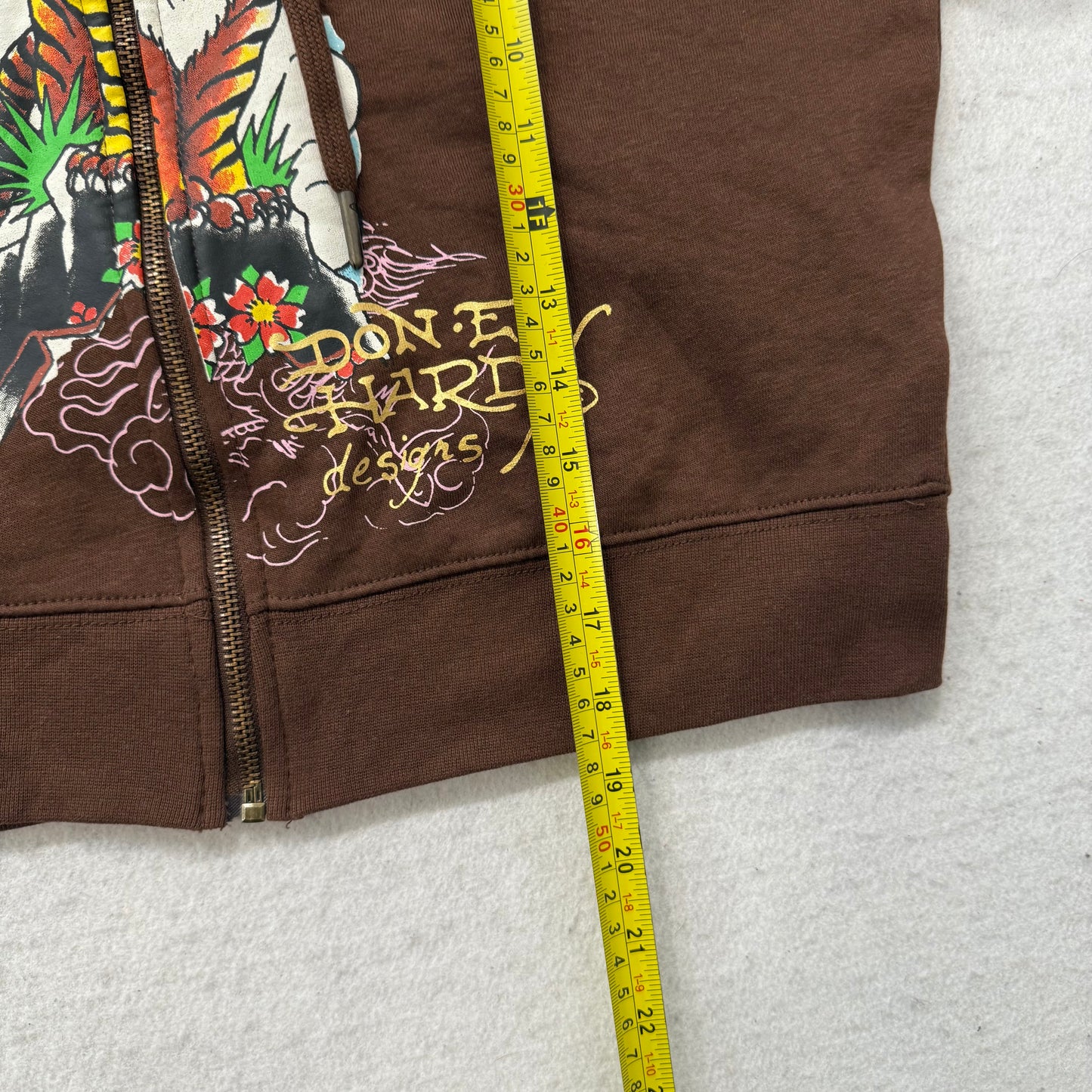 Ed Hardy Women's Brown Zip Up Cropped Hoodie Long Sleeves Tiger Graphic Size XL