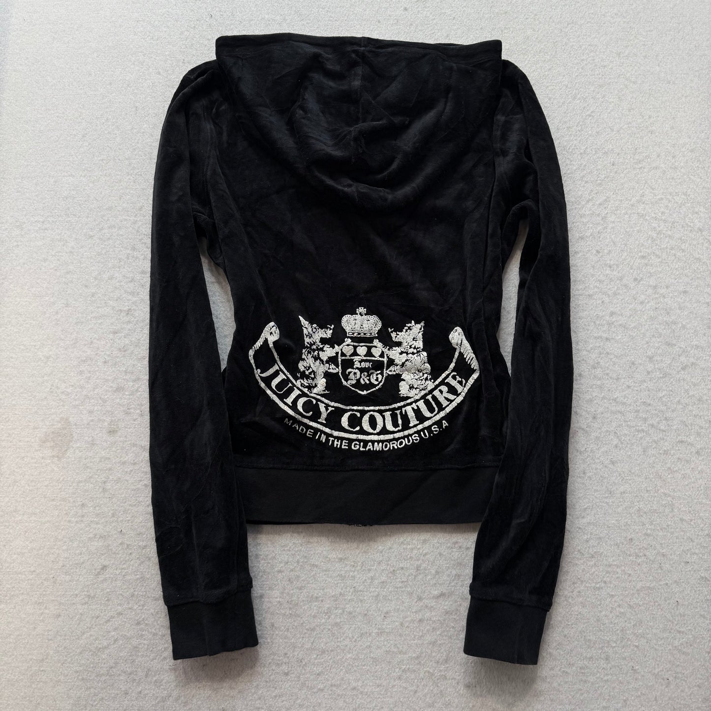 2003 Vintage Juicy Couture Scottie Dogs Womens Black Velour Tracksuit Set Size S
