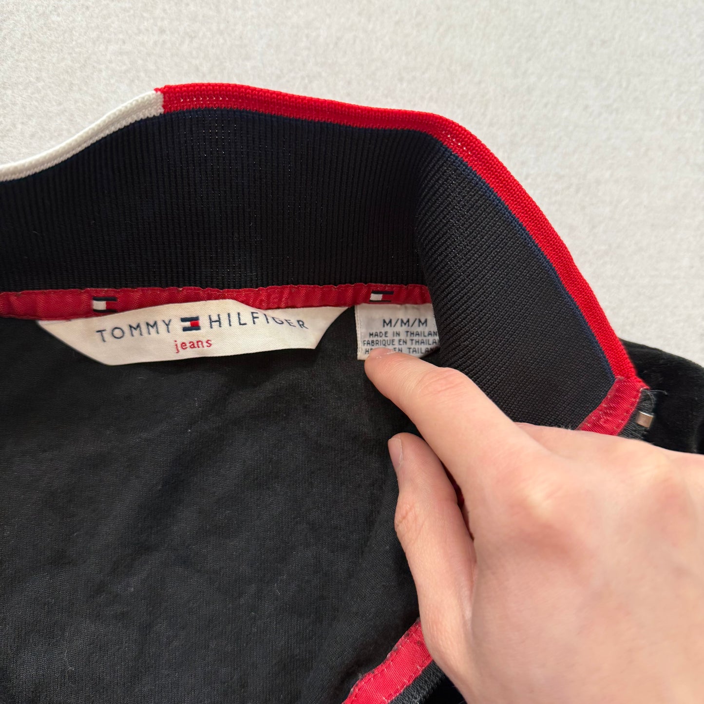 Tommy Hilfiger Women's Black Velour Full Zip Track Jacket Mock Neck Y2K Size M