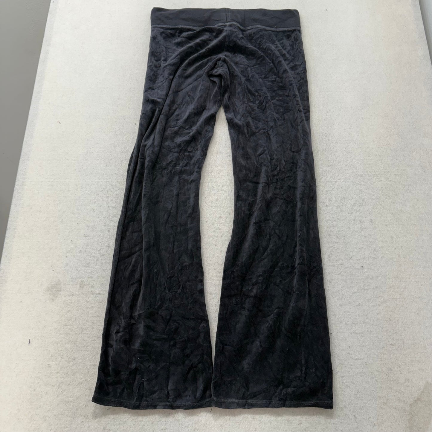 Vintage Juicy Couture Women's Black Velour Flared Track Pant Loungewear Size S