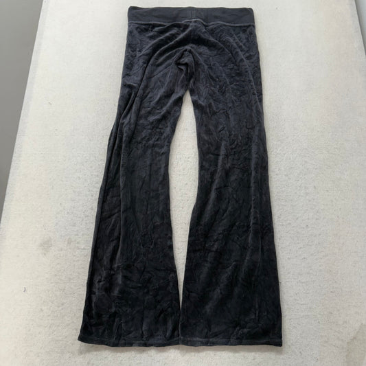 Vintage Juicy Couture Women's Black Velour Flared Track Pant Loungewear Size S