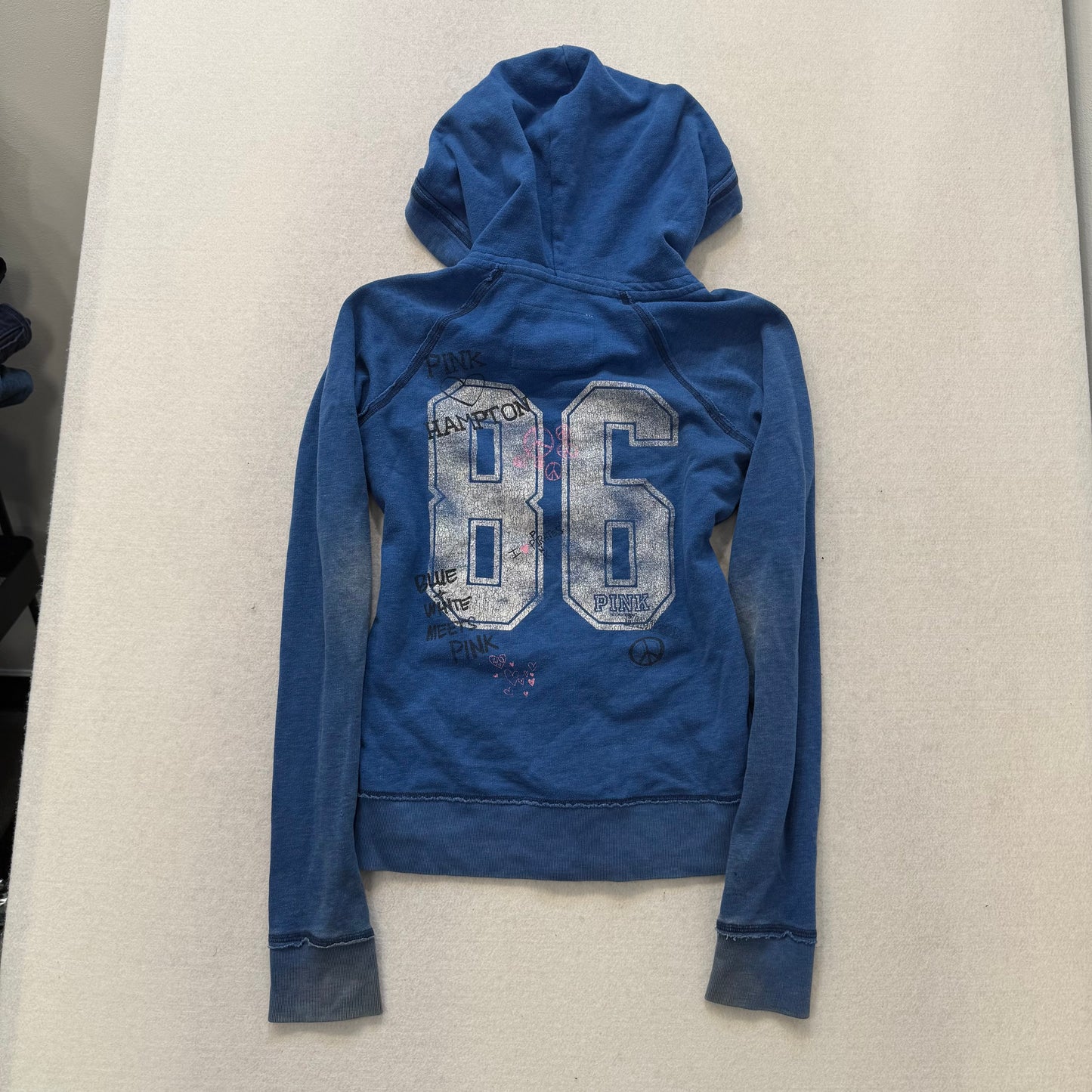 Vintage Victoria’s Secret PINK Blue Zip Hoodie Hampton Front 86 Back Size XS