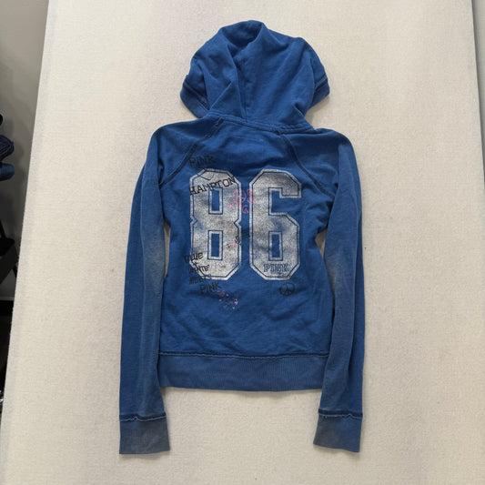 Vintage Victoria’s Secret PINK Blue Zip Hoodie Hampton Front 86 Back Size XS