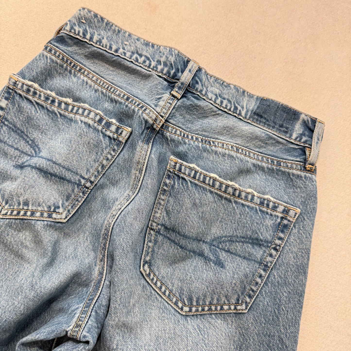 American Eagle Women's Blue Denim Straight Wide Leg Jeans Frayed Hem Y2K Size 26