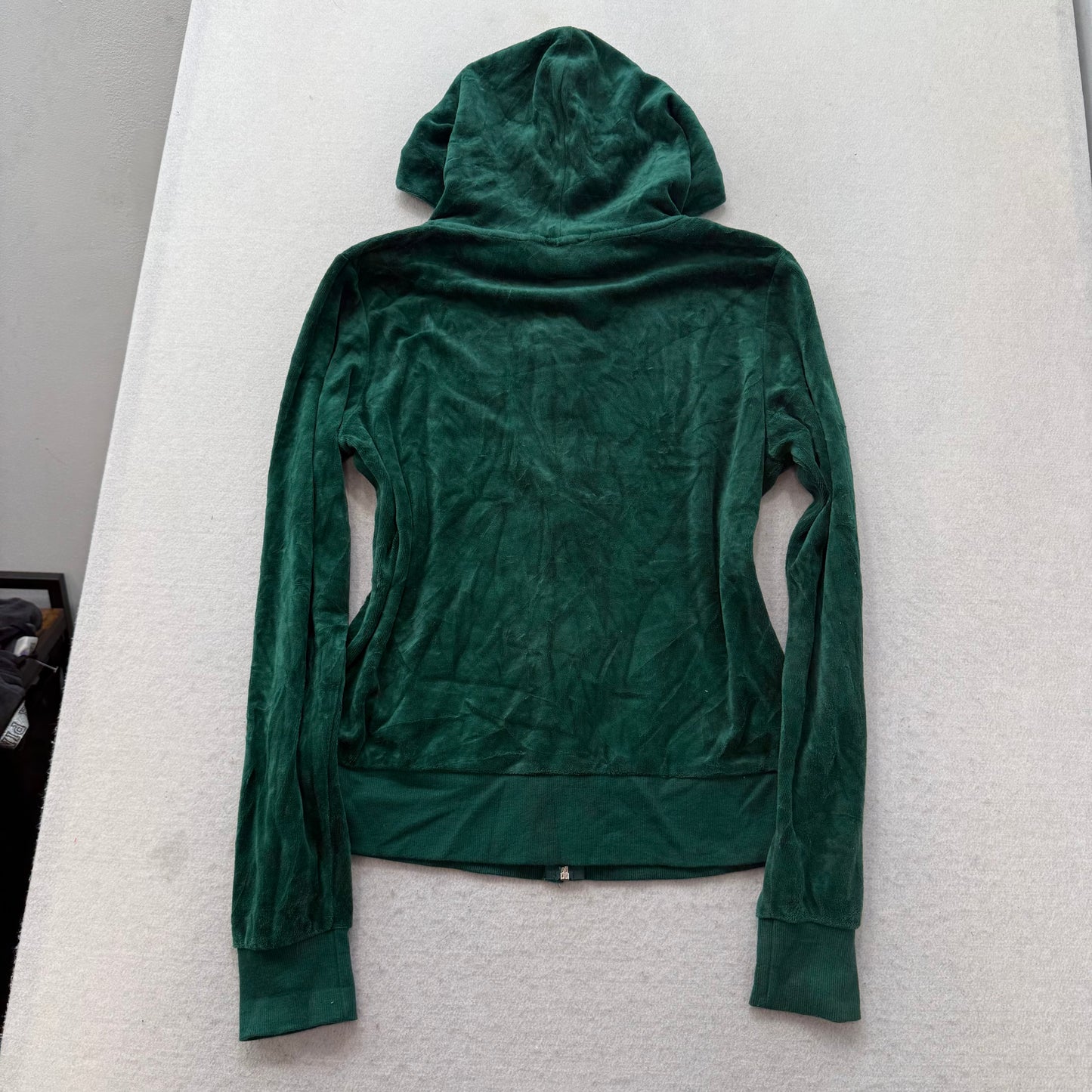 Vintage Juicy Couture Womens Hunter Green Velour Zip Up Hoodie Preppy Y2K Size L