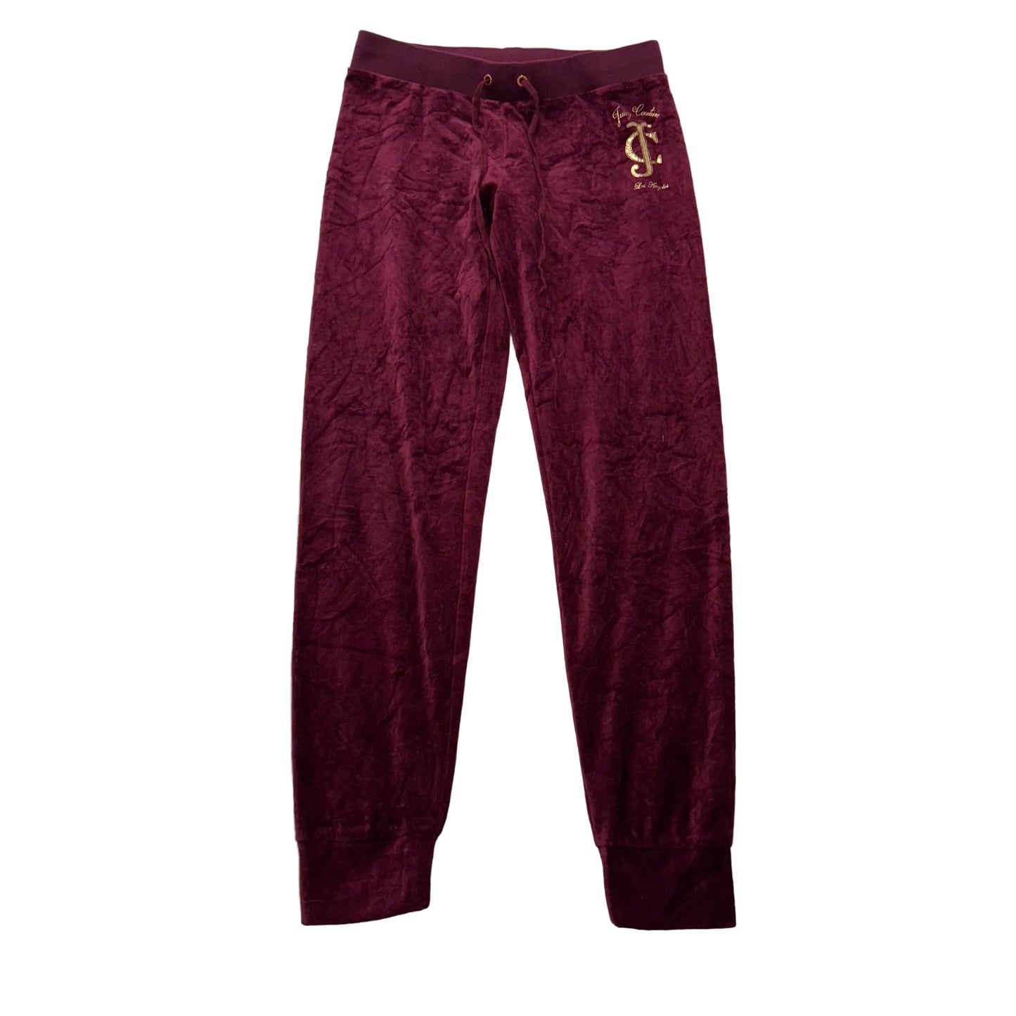 Juicy Couture Women's Wine Velour Jogger Pants Drawstring Logo Low Rise Size XS