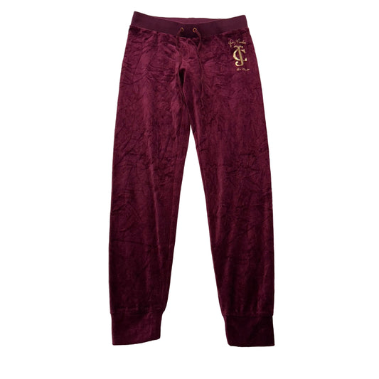 Juicy Couture Women's Wine Velour Jogger Pants Drawstring Logo Low Rise Size XS