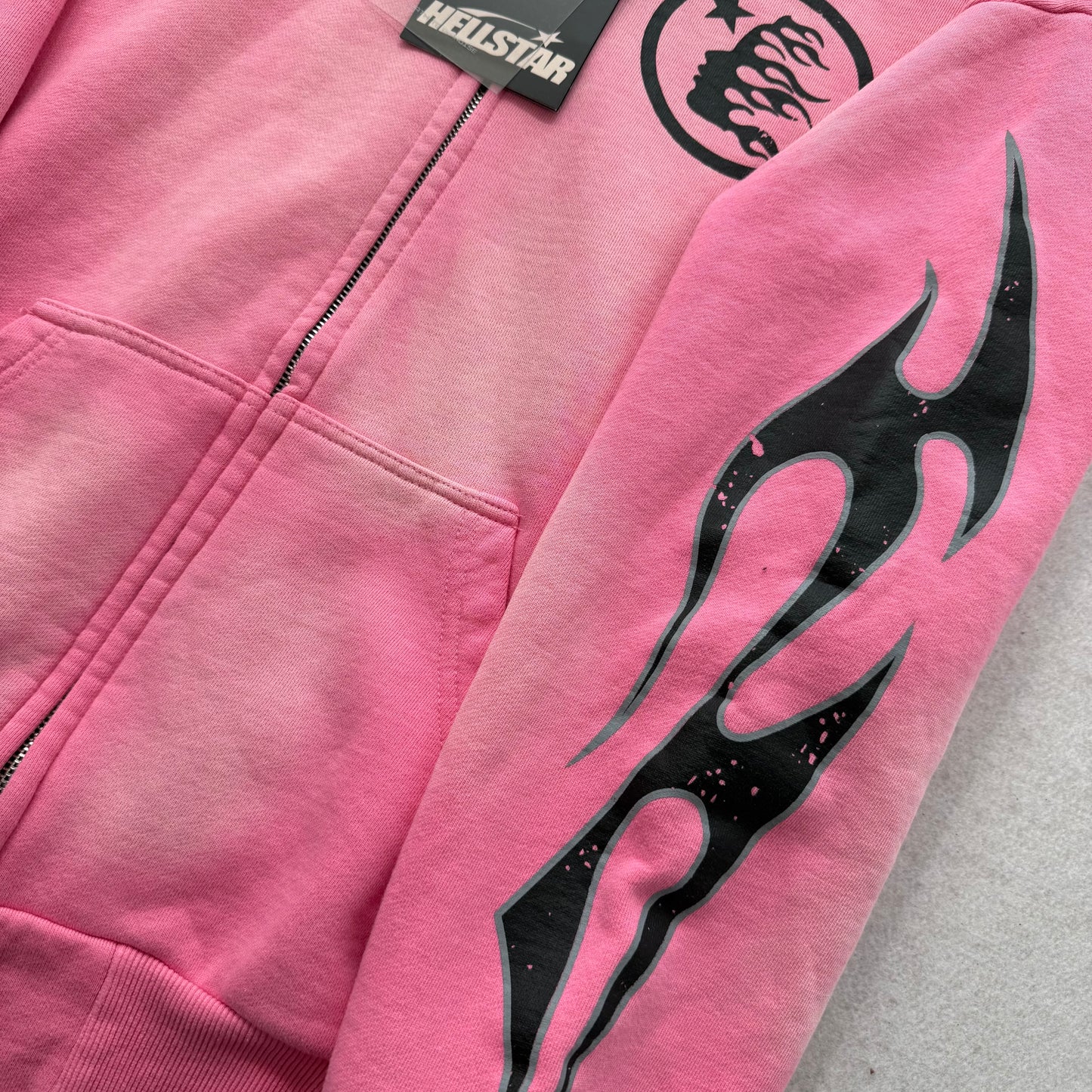 HELLSTAR Sports Flame Sunfaded Pink Boxy Zip Up Hoodie