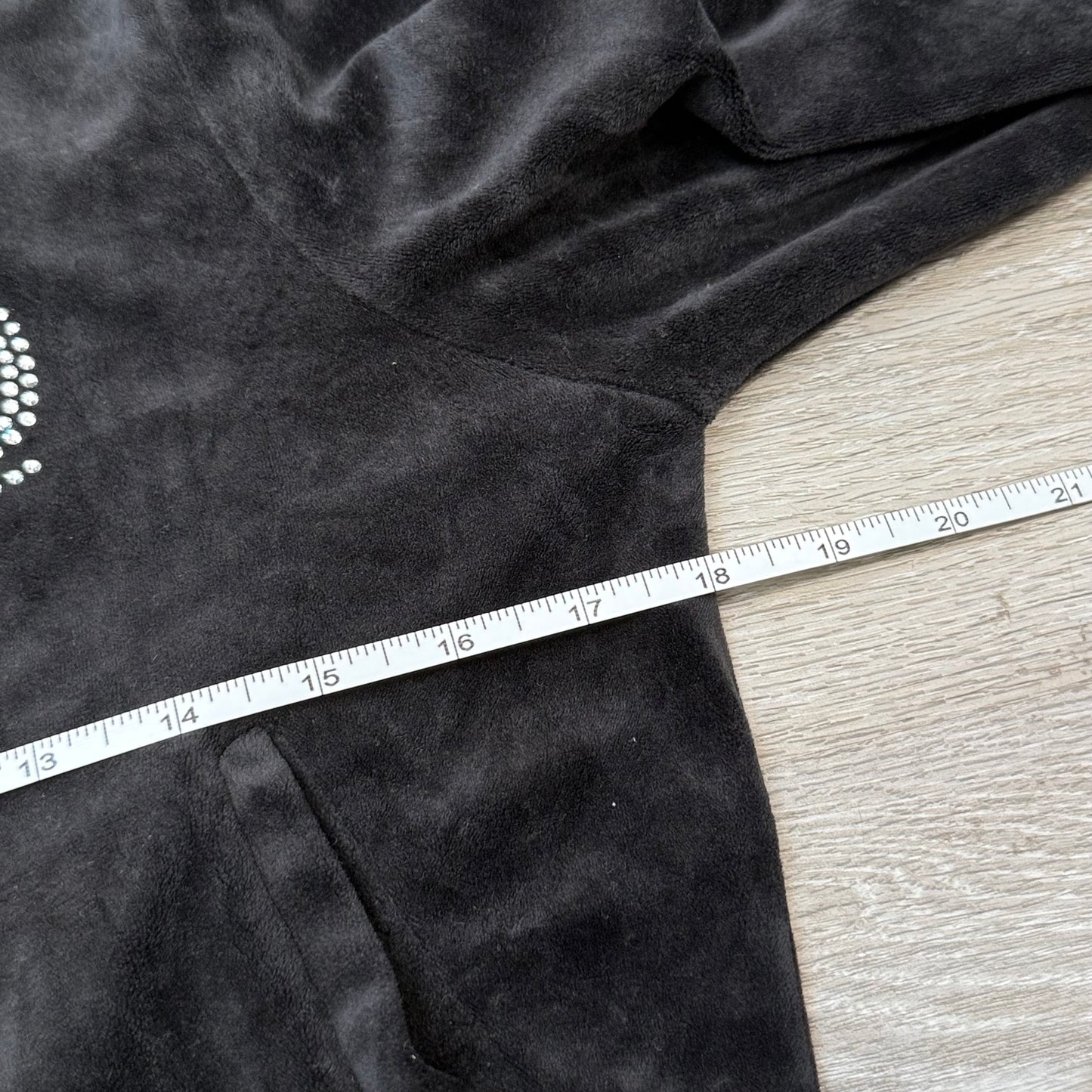 Playboy Women's Black Velour Zip-Up Cropped Fit Hoodie Rhinestones Logo Size M