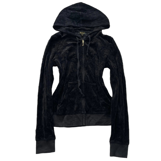 Juicy Couture Women's Black Velour Full Zip Hoodie Loungewear Pockets Y2K Size M