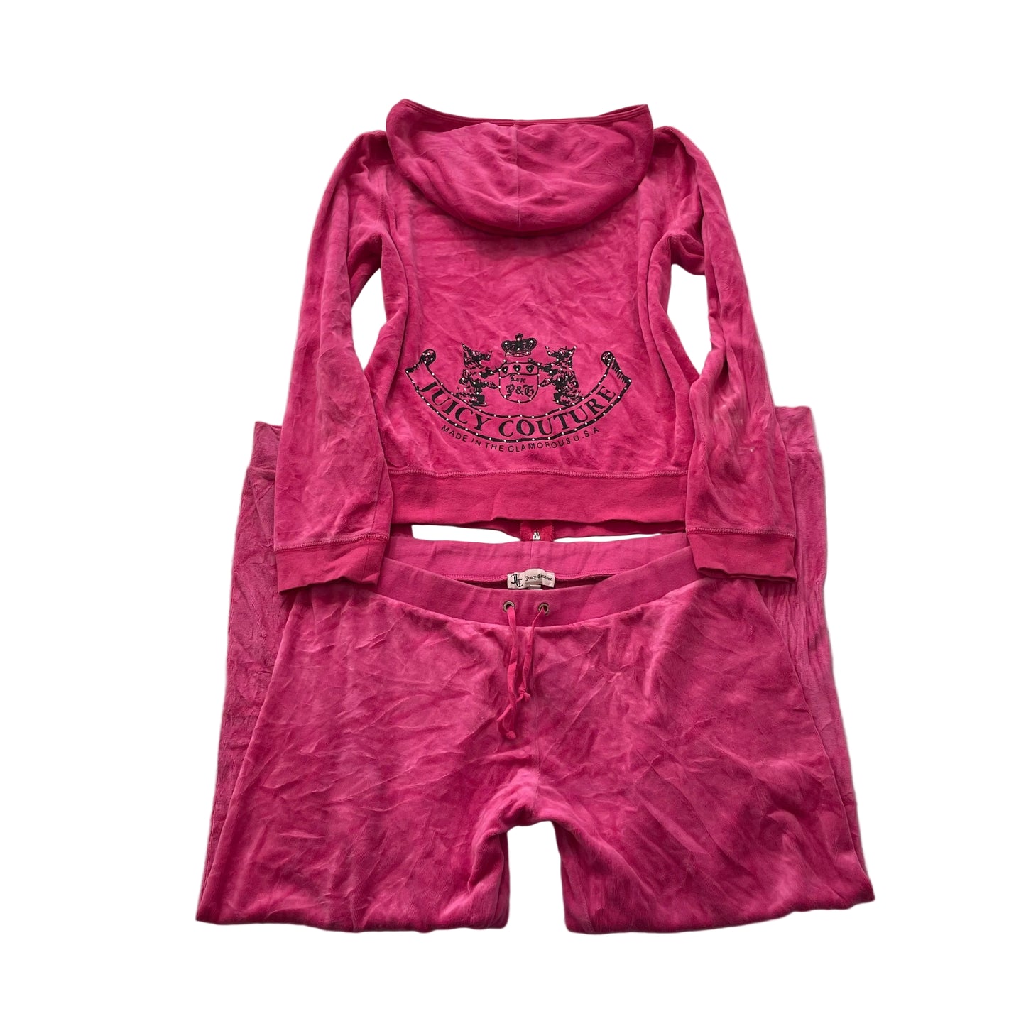 Vintage Juicy Couture Scottie Dogs Women's Hot Pink Velour Tracksuit Set Size L