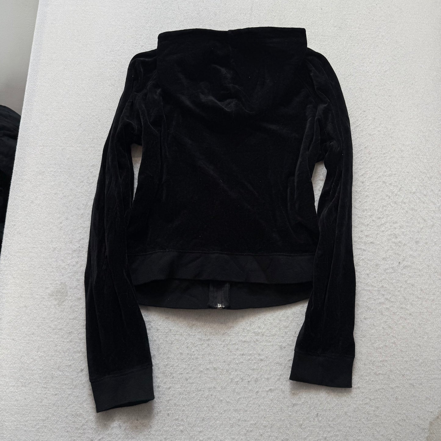Juicy Couture Women's Jet Black Velour Zip-Up Hoodie Loungewear Pockets Size XL