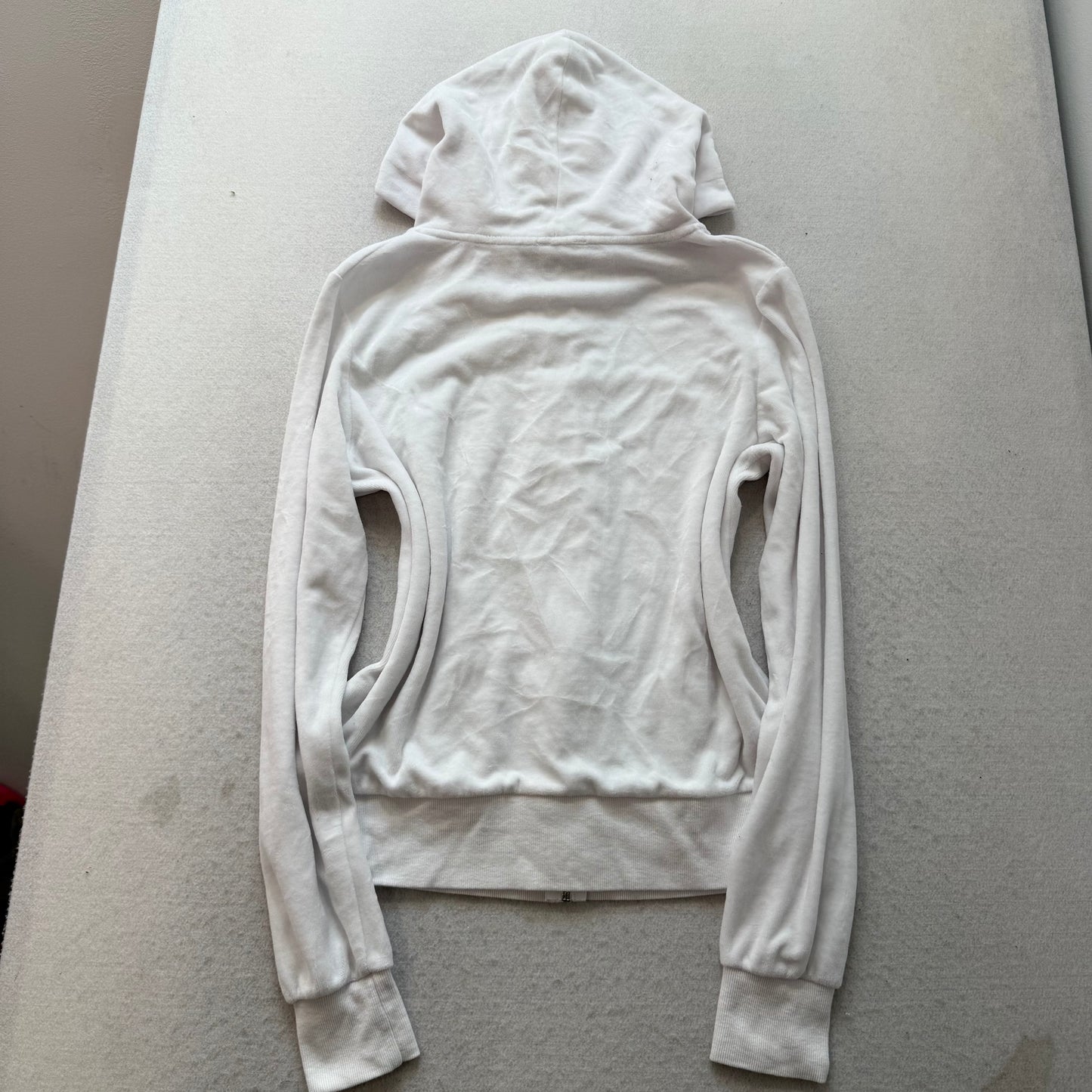 Juicy Couture Women's White Velour Zip-Up Hoodie Drawstring Pockets Y2k Size XL