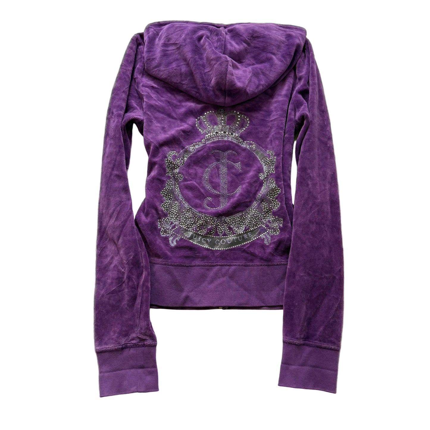 Juicy Couture Womens Royal Purple Velour Zip-Up Hoodie Rhinestone Graphic Size S