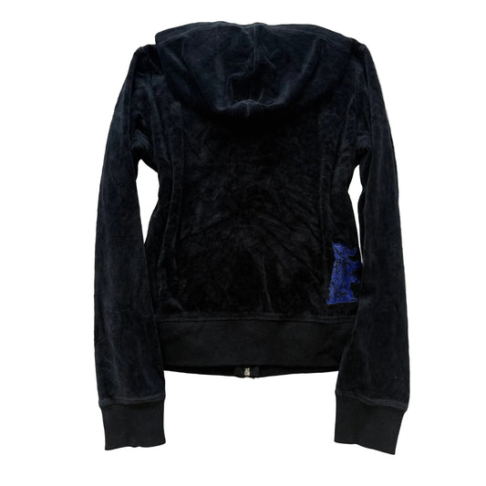 Vintage Juicy Couture Women's Charcoal Velour Zip-Up Hoodie Y2k Dog Logo Size S